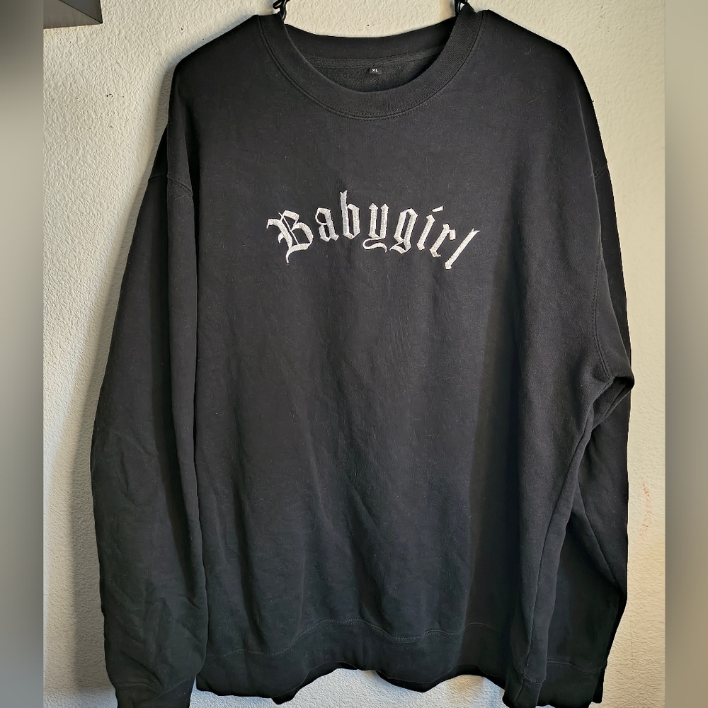 Babygirl embroidered Black Crew Neck Merch Release Lesdomakeup Collection XL